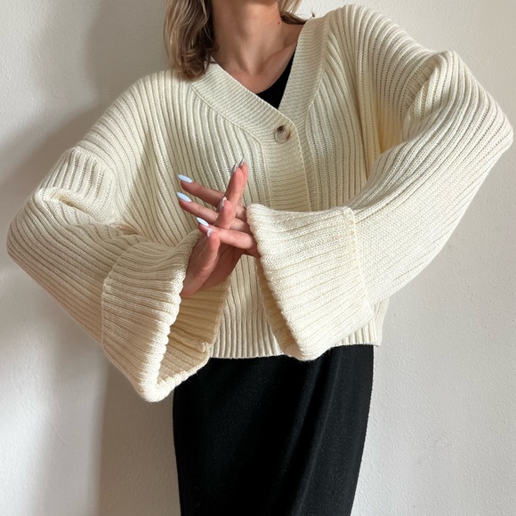 Nasty Gal collection loose fit cream knitted dropped shoulder cardigan sweater - Picture 5 of 11